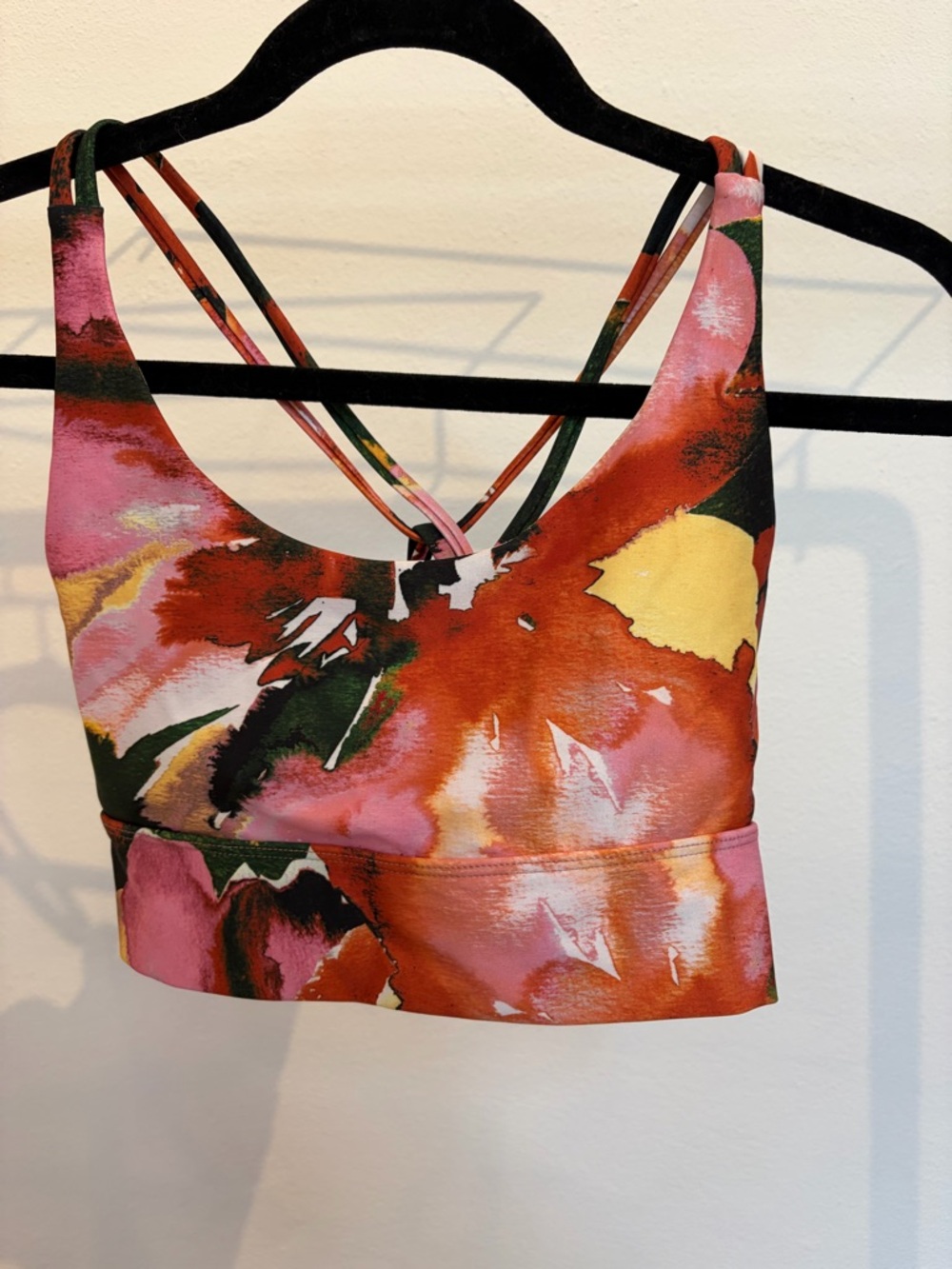 Onzie Floral Print Strappy Sports Bra - White, Orange, Green